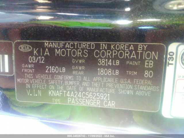 KNAFT4A24C5625921 KIA FORTE LX