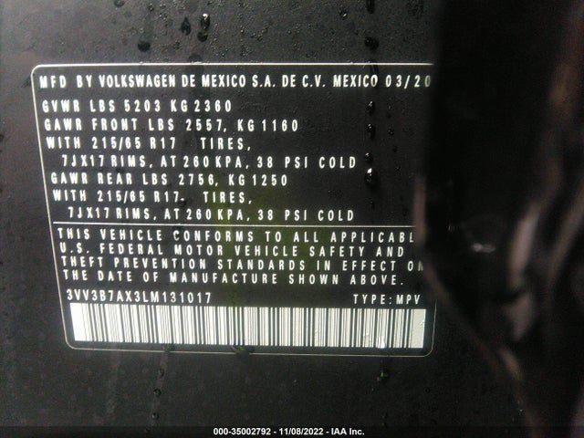 2020 Volkswagen Tiguan, VIN: 3VV3B7AX3LM131017
