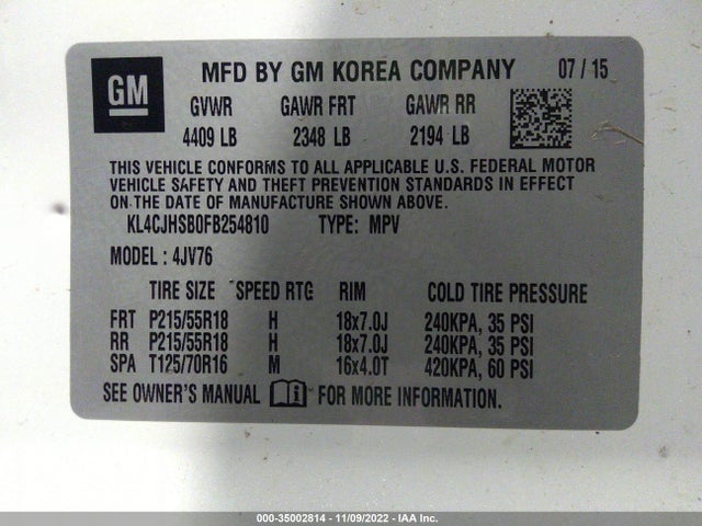 KL4CJHSB0FB254810 Buick Encore Premium