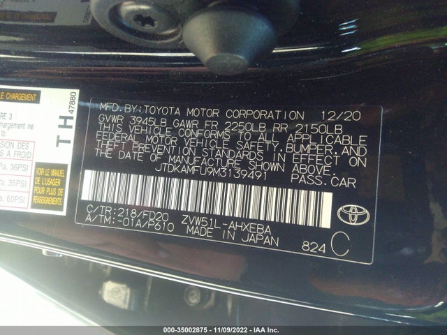 2021 Toyota Prius, VIN: JTDKAMFU9M3139491