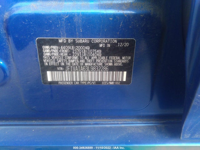2020 Subaru WRX, VIN: JF1VA1A63L9832286