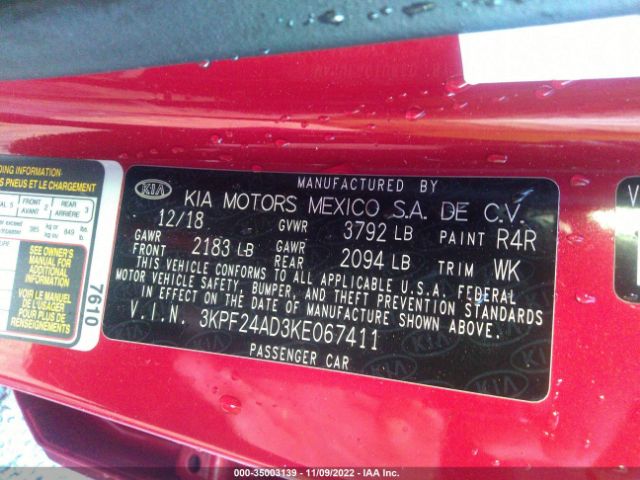 3KPF24AD3KE067411 KIA Forte Lxs
