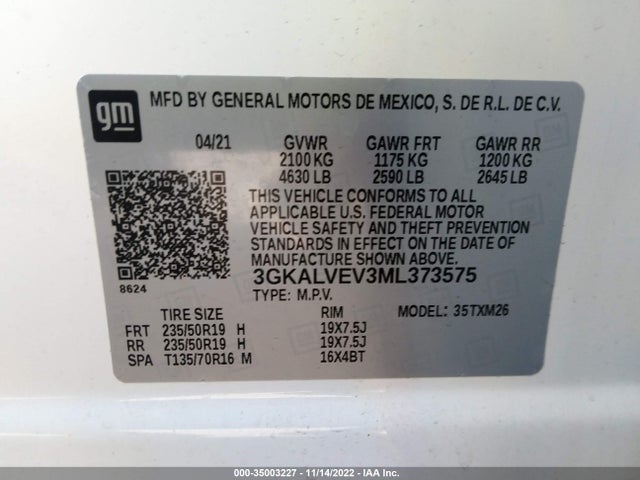 2021 GMC TERRAIN SLT VIN: 3GKALVEV3ML373575