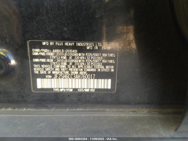 2010 SUBARU FORESTER 2.5X PREMIUM VIN: JF2SH6CC3AH760017