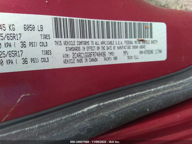 2C4RC1GG8FR740496 Chrysler Town & Country Limited Platinum