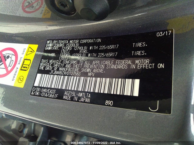 2017 Lexus NX, VIN: JTJBARBZXH2127583
