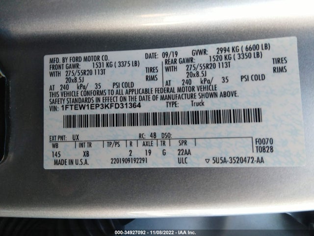 2019 Ford F-150, VIN: 1FTEW1EP3KFD31364