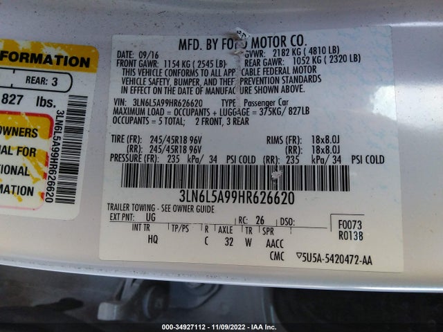 Lincoln Mkz Premiere 2017 3LN6L5A99HR626620 Image 11