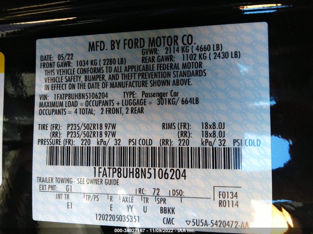 2022 Ford Mustang, VIN: 1FATP8UH8N5106204
