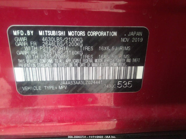 JA4AS3AA3LZ024441 Mitsubishi Eclipse Cross Es