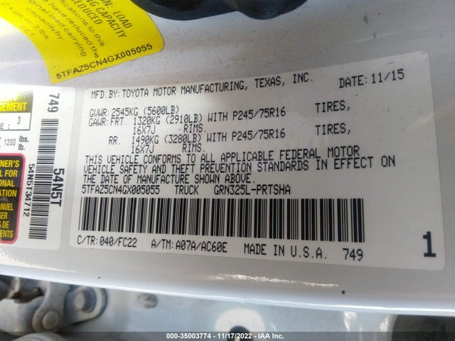 2016 Toyota Tacoma, VIN: 5TFAZ5CN4GX005055