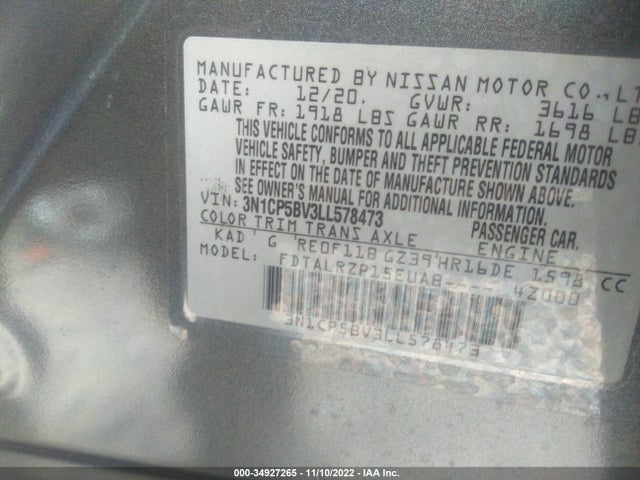 2020 Nissan Kicks, VIN: 3N1CP5BV3LL578473