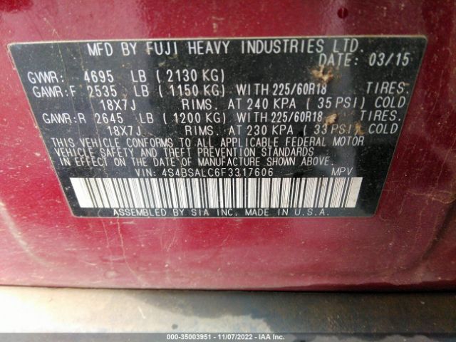 4S4BSALC6F3317606 Subaru Outback 2.5i Limited