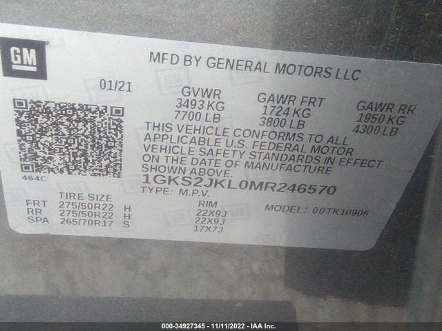 2021 GMC Yukon XL, VIN: 1GKS2JKL0MR246570