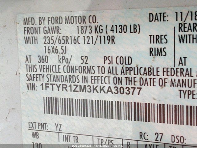 1FTYR1ZM3KKA30377 Ford Transit-250