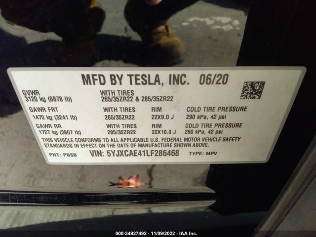 2020 Tesla Model X, VIN: 5YJXCAE41LF286468