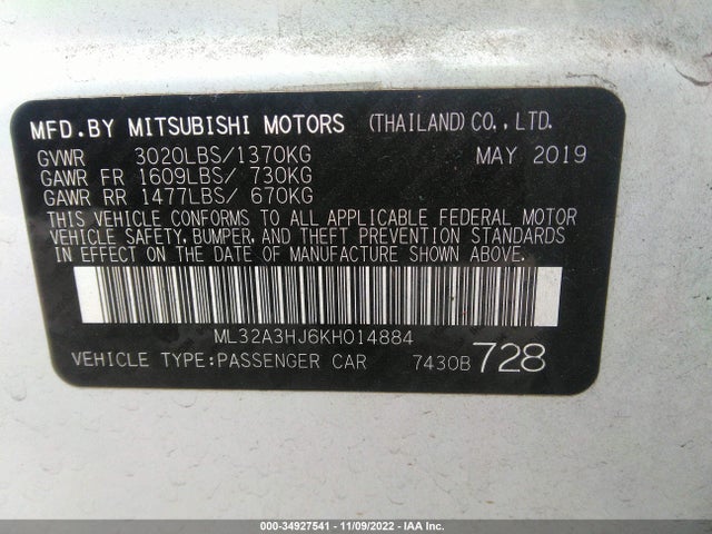 ML32A3HJ6KH014884 Mitsubishi Mirage Es/rf