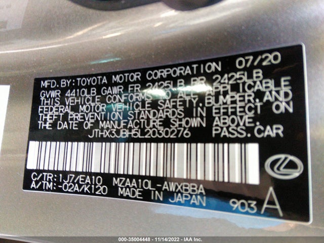 2020 Lexus UX, VIN: JTHX3JBH5L2030276