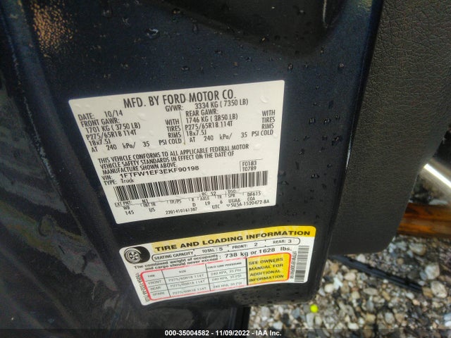 2014 FORD F-150 XL/XLT/STX/FX4/LARIAT VIN: 1FTFW1EF3EKF90198