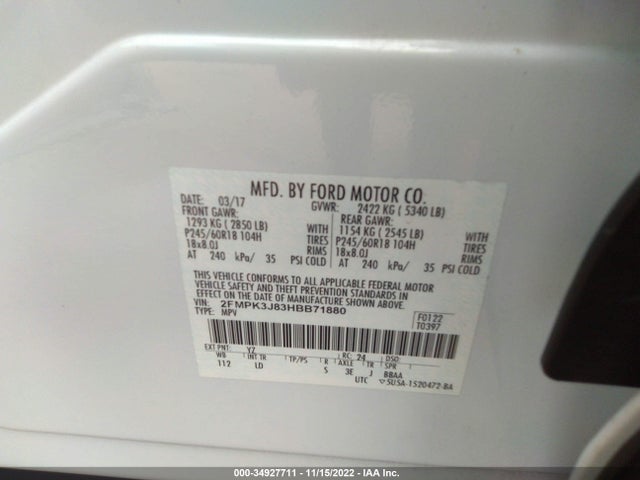 2017 Ford Edge, VIN: 2FMPK3J83HBB71880