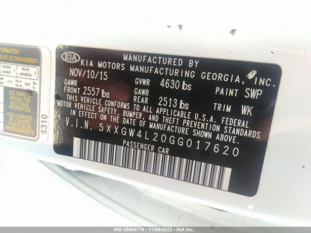 5XXGW4L20GG017620 KIA Optima Sx Turbo