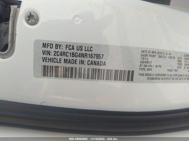 2C4RC1BG4NR167957 Chrysler Pacifica Touring L