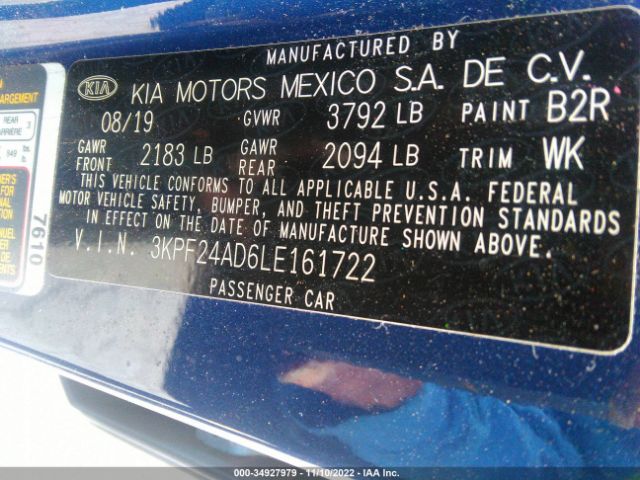 3KPF24AD6LE161722 KIA Forte Lxs