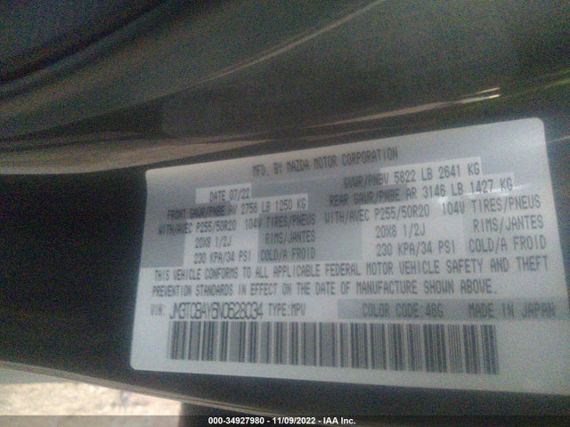 2022 Mazda CX-9, VIN: JM3TCBAY6N0628034