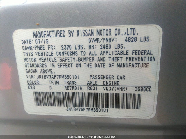 2015 INFINITI Q50 VIN: JN1BV7AP7FM350101