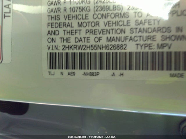 2022 Honda CR-V, VIN: 2HKRW2H55NH626882