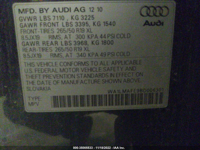Audi Q7 3.0l Tdi Premium Plus 2011 WA1LMAFE9BD006301 Image 9