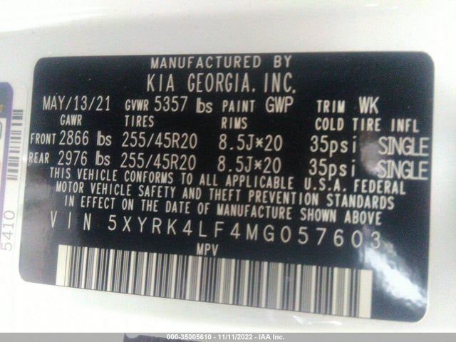 2021 Kia Sorento, VIN: 5XYRK4LF4MG057603