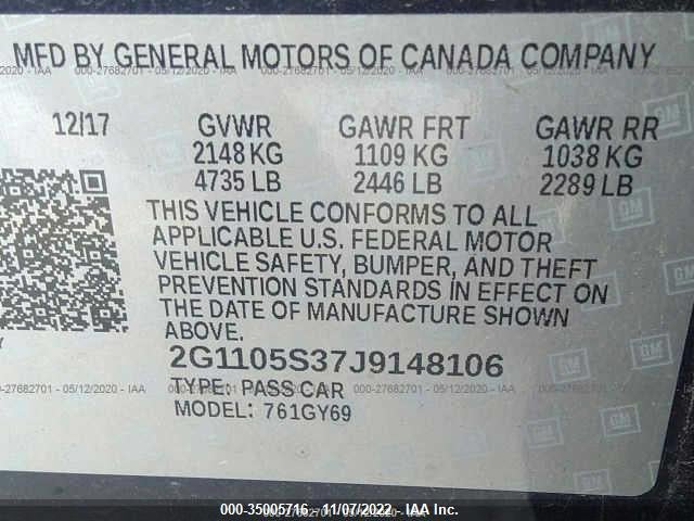 Chevrolet IMPALA LT 2018 2G1105S37J9148106 Image 9