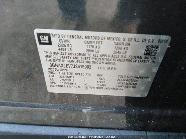 Chevrolet EQUINOX LT 2018 3GNAXJEV7JS615902 Image 9
