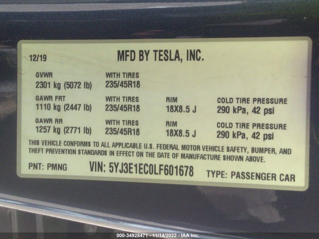 Tesla Model 3 Performance 2020 5YJ3E1EC0LF601678 Image 10