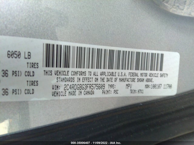 2015 DODGE GRAND CARAVAN AMERICAN VALUE PKG VIN: 2C4RDGBG3FR575609