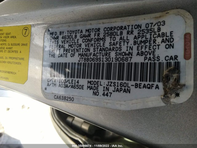 JT8BD69S130190687 Lexus GS 300