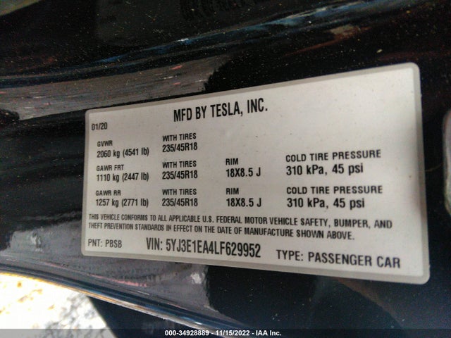 Tesla Model 3 Standard Range 2020 5YJ3E1EA4LF629952 Image 9