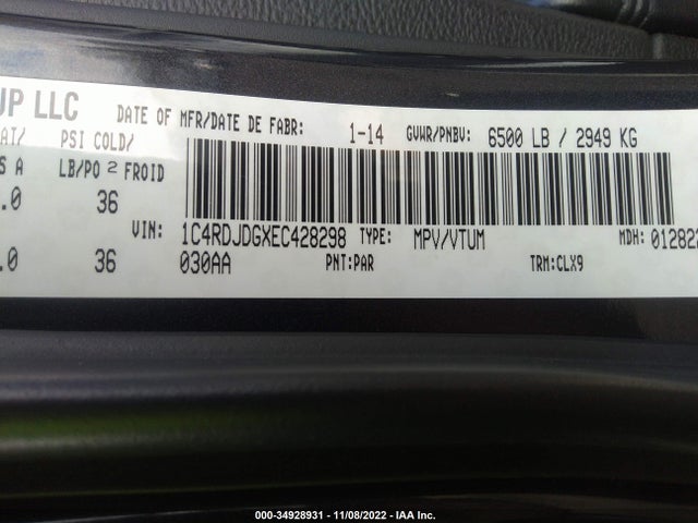 Dodge DURANGO LIMITED 2014 1C4RDJDGXEC428298 Image 9