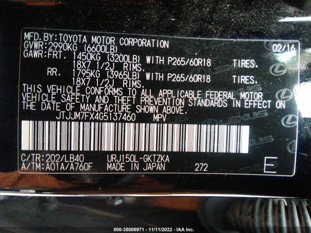 JTJJM7FX4G5137460 Lexus Gx 460 Luxury