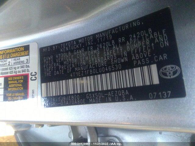 2020 Toyota Avalon, VIN: 4T1EZ1FB0LU046530