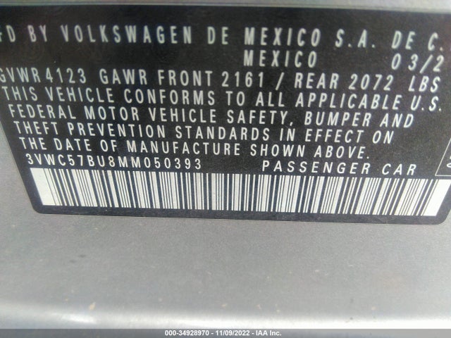 2021 Volkswagen Jetta, VIN: 3VWC57BU8MM050393