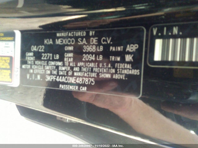 2022 KIA FORTE GT VIN: 3KPF44AC0NE487875