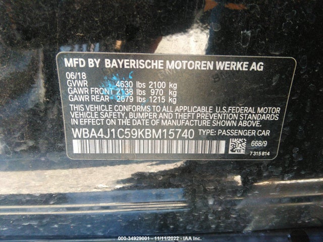 2019 BMW 4 Series, VIN: WBA4J1C59KBM15740