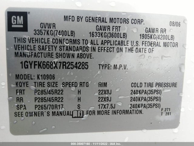 1GYFK668X7R254285 Cadillac ESCALADE ESV