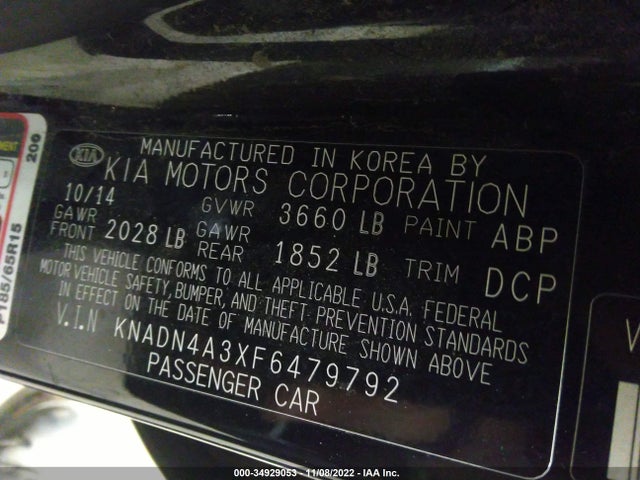 KIA RIO EX 2015 KNADN4A3XF6479792 Image 9