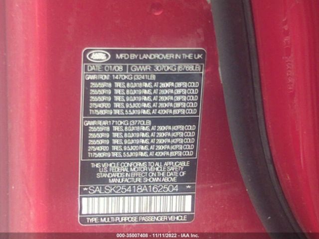 SALSK25418A162504 Land Rover RANGE ROVER SPORT
