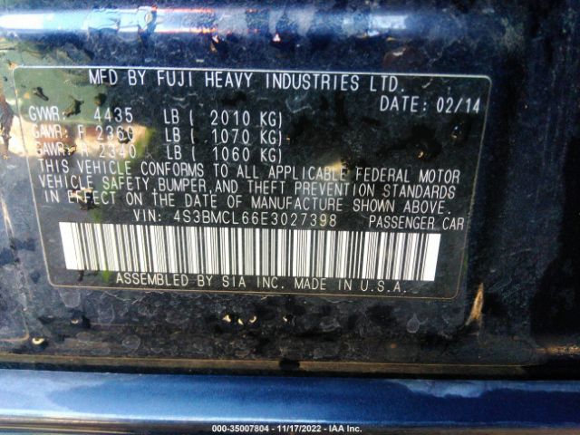 4S3BMCL66E3027398 Subaru Legacy 2.5i Limited
