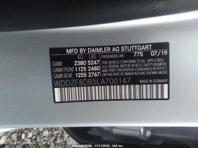 2020 Mercedes-Benz E-Class, VIN: WDDZF8DB5LA700147