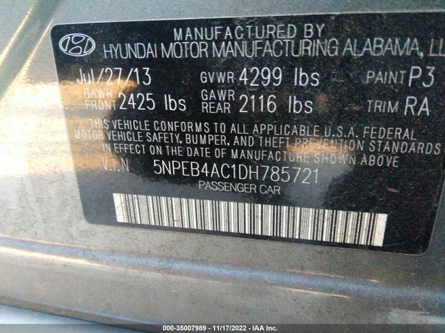 Hyundai Sonata 2013 5NPEB4AC1DH785721 Image 10